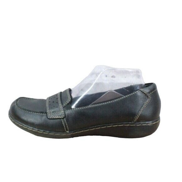 Clarks Shoes - Clarks Black Leather Comfort Cushioned Slip On Loafer Shoes Size 7.5 M